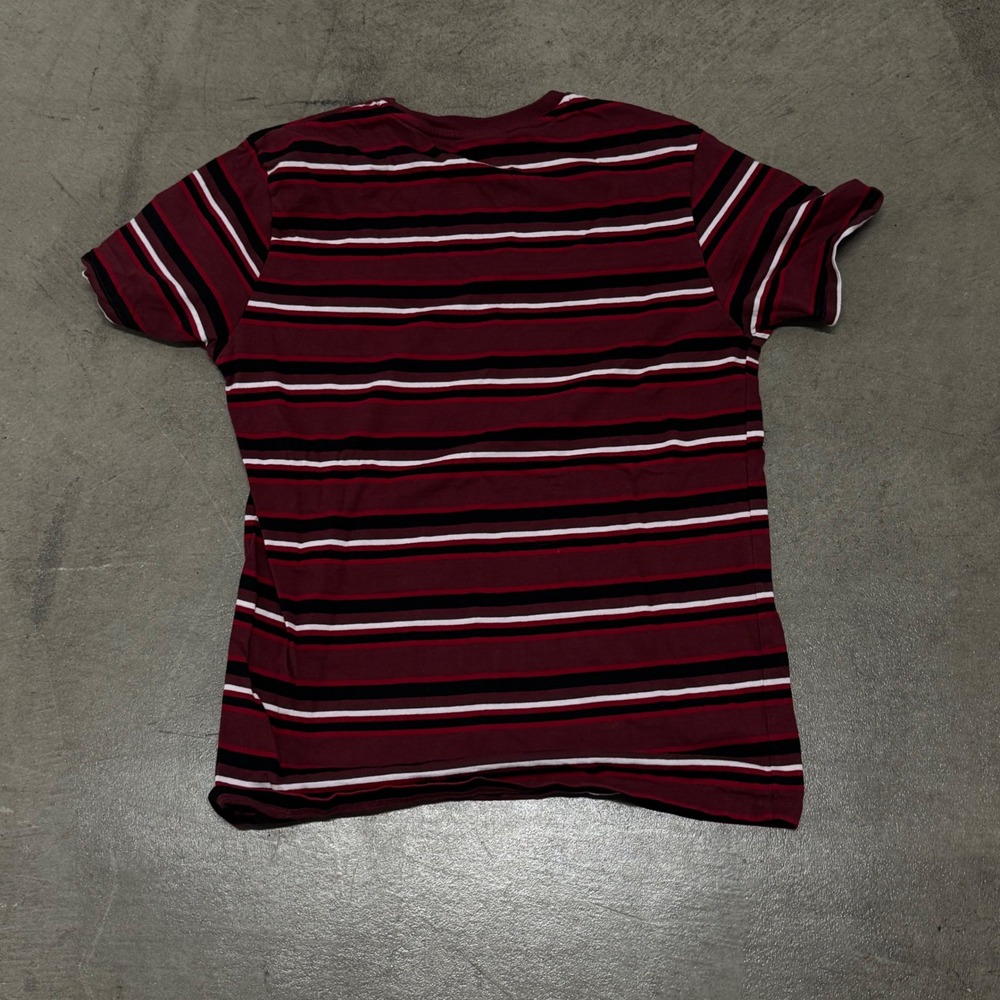 Huf Worldwide Striped T-Shirt Burgundy Black White Embroidered Logo Size L - Picture 4 of 4